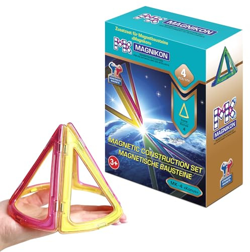 MAGNIKON Magnetische Bausteine, Magnetbausteine, Konuss, 4 STK | Magnetsteine, Magnetic Blocks, Magnetspiel, Erweiterung, Einzeln, Ergänzung, Magnete Kinder, Magnetic Tiles, Magnetspielzeug