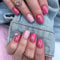 24pcs Short Coffin False Nails Pink Stick on Nails Glitter Press on Nails Removable Glue-on Nails Fake Nails Women Girls Nail Art Accessories