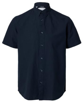 SELETED HOMME Men's Slhreg-New Linen Shirt Ss Noos Short-Sleeved, Sky Captain, L