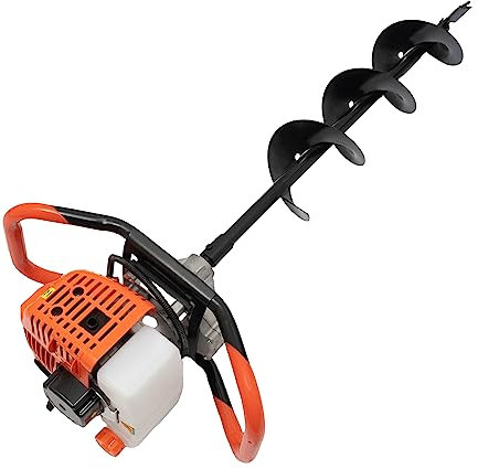 Queeucaer Benzin Erdbohrer,Zaun Post Hole Borer Bodenbohrer Benzin-Erdlochbohrer Zaunpfosten Erdlochbohrer Handheld Sicherheitsausrüstung,für Bohrmaschine,Pflanzbohrer,Garten Bohrer, 2-Takt,52cc