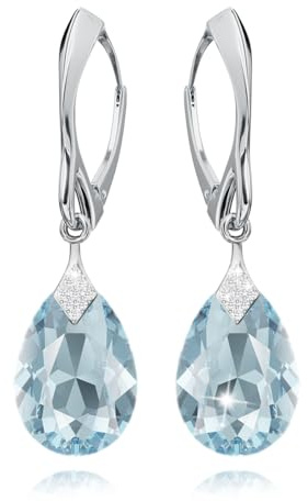 Ohrringe Silber 925 Hängend für Damen Ohrhänger Hängeohrringe mit Birne Kristallen Stein 12 Geburtsstein Schmuck für Sie Zirkonia Lange Ohrringe Mädchen Geschenk