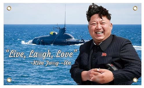Kim Jong Un Polyester-Flagge Live Laugh Love mit 4 Ösen – Flaggen für drinnen und draußen – lustige amerikanische einseitige Flagge, Banner für College-Party, Innen- und Außendekoration, coole
