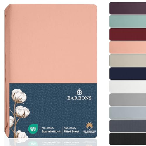 BARBONS Spannbettlaken 90x200cm - Spannbetttuch für Dicke Matratzen bis zu 27 cm 100% Baumwolle Oeko-TEX Zertifiziert Bettlaken Jersey Bettware Bettbezug für Boxspringbett - Rosa 90 x 200