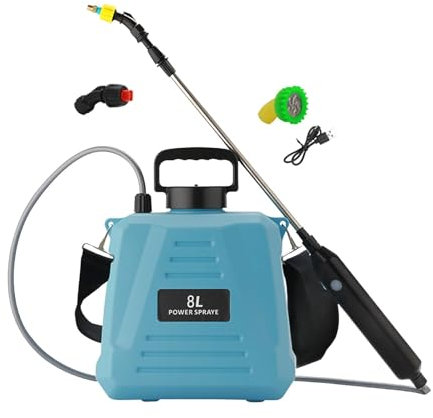 Gralara Pulverizadores de Bomba eléctrica, varitas retráctiles con Correa para el Hombro, Botella pulverizadora de riego Recargable por USB para riego de, 8 litros Azul