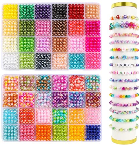 DIYDEC 2400 Stück 48 Farben Bunte Runde Perlen, 6mm Runde Perlen Bunte Perlen Bastelperlen zum Auffädeln für Schmuckherstellung DIY Armbänder Halsketten Handwerk