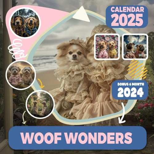 Woof Wonders Calendar 2025: 18-Month Covering Jul 2024 to December 2025, Bonus 6 Months 2024 ,with Holidays, Large Note Sections, Great Gift For Organizing & Planning