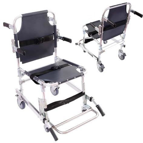 Treppenlift Treppensteiger Rollstuhl Klappbarer Treppenstuhl für Senioren mit Behinderung, Sicherheitslift-Transportstuhl mit 4 Rädern und Verstellbarem Griff, EMS-Notfall-Evakuierungsstuhl für Den Da