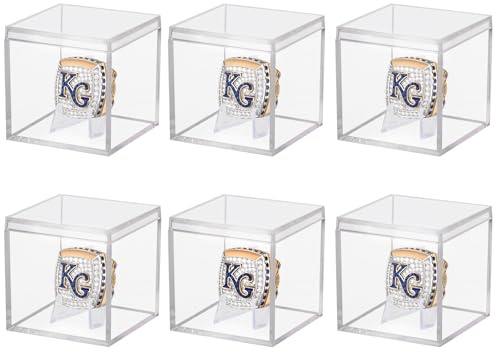 6 Pack Championship Ring Display Case Clear Acrylic Display Case Mini Baseball Softball Ring Holder Single Ring Display Box Stand 1 Slot Ring Hole Storage Box Gift for Sports Fans, 2.16 Inch