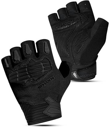 KUTOOK Fahrradhandschuhe MTB Mountainbike Fahrrad Handschuhe Herren Damen Sommer mit 5mm Palm Pad TPR SCR Protect Touch-Screen Atmungsaktiv Elastisch rutschfest Stoßdämpfend Schwarz L