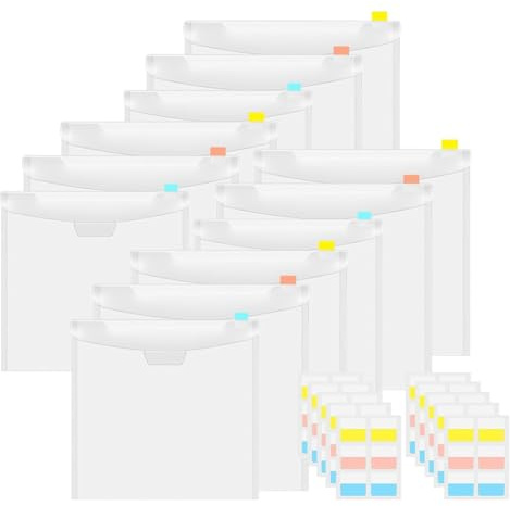 Booso 12 Stycken Scrapbook Organizer Kuvert Förvaringsfickor Ärmar för Förvaring Av 12 X 12 Papper, med 60 Etikettklistermärken