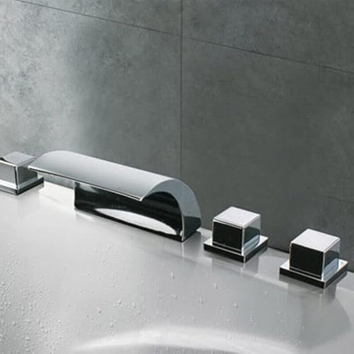 Badewannenarmatur, 5 Loch Set Badewannenarmatur Handbrause Wannenrand Armatur Wasserfall Chrom，mit Handbrause