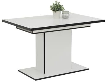 Hela Tische, Esstisch Säulentisch Ariana, Dekor Weiß melaminbeschichtet Kanten Schwarz, ausziehbar, Maß 120-160x80cm