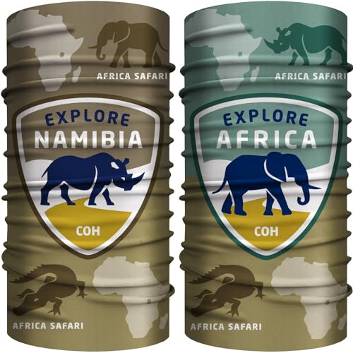 2er-Set Namibia Afrika Bandana, nahtloses Multifunktionstuch 25 x 50 cm aus weicher Mikrofaser/atmungsaktiv Schlauchschal Halstuch Schal Tuch/Reise Reiseführer Safari Nashorn Elefant