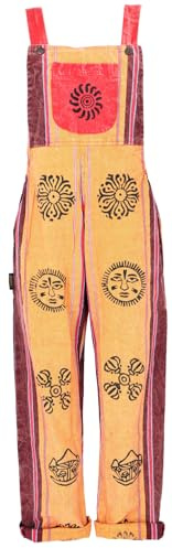 Latzhose Ethno Style Boho Oversize Einteiler Overall, Damen, orange | Baumwolle, locker fallend, elastischer Bund, verstellbare Träger, praktische Taschen