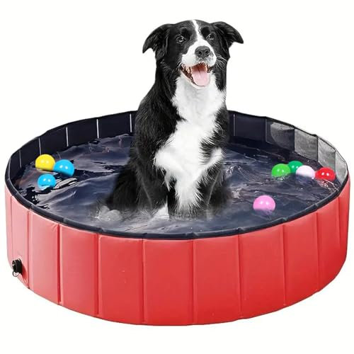 RUYICZB Piscine pour Chien Pliable, Piscine Chien Baignoire Bassin, Piscine Enfant en PVC, Antidérapant Facile À Nettoyer, Bassin De Baignade Animaux De Compagnies Extérieur Intérieur,Rouge,XL