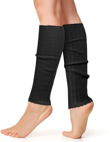 AUYAO Knitted Leg Warmers for Women Girls, Boot Cuffs Warm Knee Warmers, Ladies 80s Plain Ribbed Leg Warmers, Women Knit Leg Warmers for Skating Yoga Accessories (Black, one size)