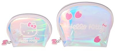 Hello Kitty Sanrio Gifts Trousse de maquillage en forme de dôme - Licence officielle - Grande et petite trousse de voyage, Multicolore iridescent