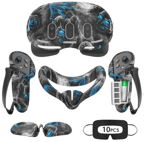 Tyasoleil Accessories Compatible with Oculus Quest 3, Silicone Cover Set VR Accessory Set, Include Controller Grip Leather Cover, VR Shell Cover, Face Cover, Lens Cover (Phantom)