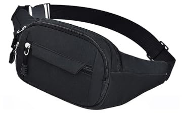 MultiValue Bauchtasche Herren AMD Damen, Multifunktional Groß Bauchtaschen mit Reißverschluss und verstellbarem Schultergurt zum Wandern RadfahrenHundespaziergang (Schwarz)