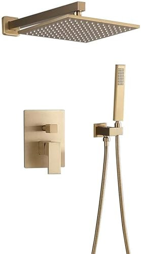 UHJKLA Juego de Grifo de Ducha Grifo de baño de Oro Cepillado Cabezal de Ducha de Lluvia de latón Brazo de Ducha montado en la Pared Mezclador desviador Roc