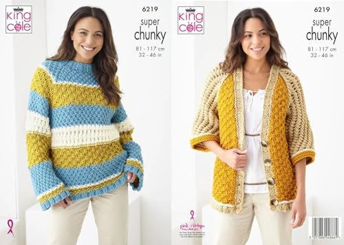 King Cole Super Chunky Knitting Pattern - 6219 Ladies Sweater & Cardigan