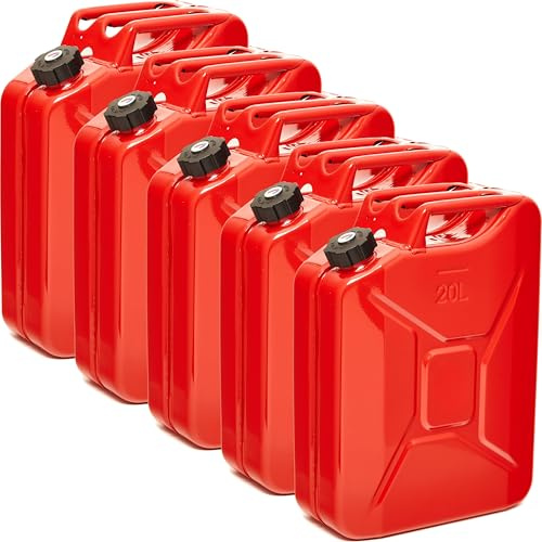 BW® Benzinkanister Metall 5x 20 Liter mit Schraubverschluss - Kraftstoffkanister Rot - RAL 3000 - TÜV-geprüft und UN-Zulassung - 0,9mm Stahl nach DIN 7274 - Made in Europe