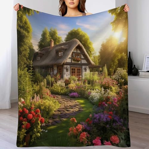 AAPZY Rustikales Cottage Flanell Fleece Decke, Kuscheldecken, Superweiche Leichte Flannel 3D Für Couch Bett Flauschige Wohndecke (130×180cm)