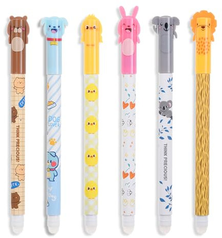 6Pack Gelstifte Radierbar-Schwarze Tinte Süßer Cartoon erasable pen Spitze- 0,5mm Minendurchmesser- Kugel am Ende zum Entfernen der Tinte, ohne das Blatt abzunutzen für Kinder Studenten Schule Büro