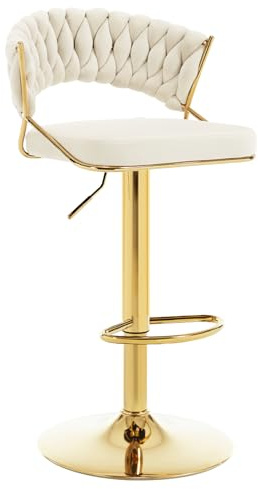 WOLTU Tabouret de Bar, avec Dossier, Velours, Crème | Tabouret Pivotant, Hauteur Réglable, Repose-pieds, Siège Rembourré, Base Évasée en Méta, pour Cucine Bar