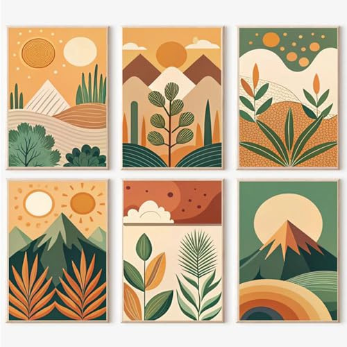 JATOK Lot de 6 kits de peinture par numéros pour adultes sur toile de couleur transparente, peinture à pigments acryliques faciles à faire soi-même, peinture pour décoration murale d'intérieur