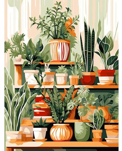 HEIBAGO Paysage Peinture par numéros pour Adultes, Kit de Peinture à l'huile sur Toile par numéro pour Débutants, Peinture à l'huile DIY Verdure pour la Décoration de la Maison,30X40cm