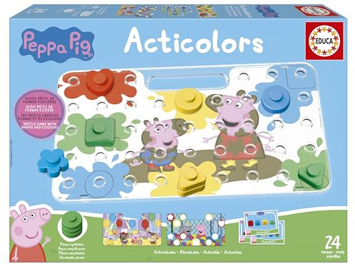 Educa - Acticolors Peppa Pig | Kinderspiel zum Stapeln Farbiger Chips mit geometrischen Formen. Nestbar, um die Figur einzufärben. Empfohlen ab 2 Jahren (20382)