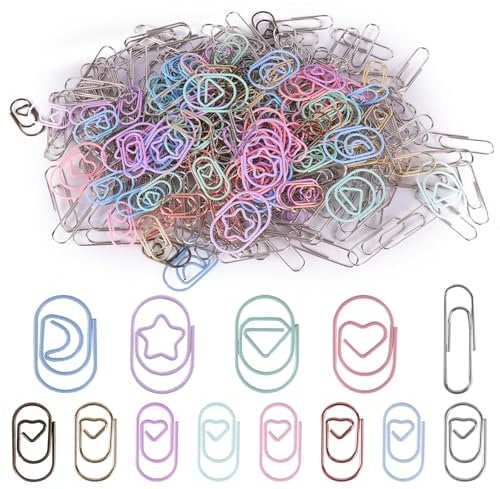 300 Stück Büroklammern Set, Bunt Büroklammern für Macaron, Büroklammern Herz und Silberne Büroklammer, Kreative Mini-Büroklammer, Einfache Büroklammer for Stationäres Bürozubehör