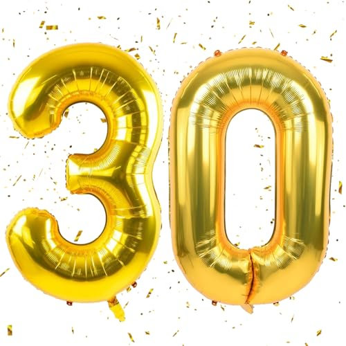 Golden Luftballon 30,Zahlen Luftballons Golden,40 Zoll Folienballon 3&0,Golden Zahlenballon 30 Helium Ballon Luftballon 30 Geburtstag für 30th Geburtstagsdeko Mädchen Junge