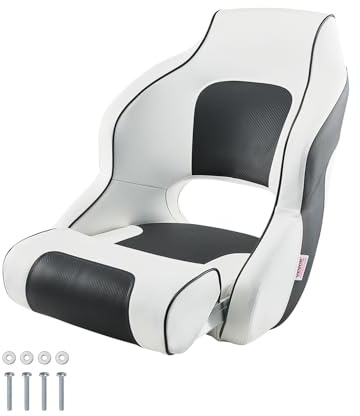 VEVOR Båtstol, högt ryggstöd, vikbar båtsäte med tjock svampkudde och vattentätt PVC-läder, ergonomisk design, vikbar båtsäte för båtar, yachter, fartyg, vit och