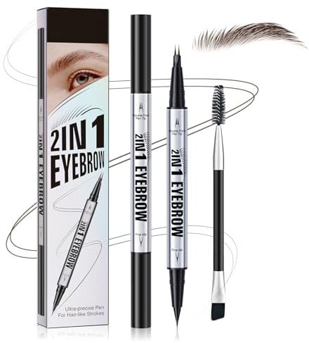 Lápiz de cejas de dos puntas, resistente al agua, con tinta de doble punta, líquido de larga duración, para mujer, Incluye pincel, Se puede usar como delineador (Marrón oscuro)