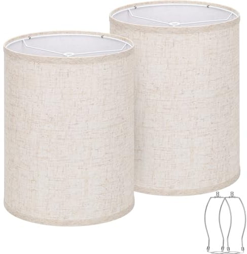 Tall Drum Lamp Shades Set of 2, 10Top x10Bottom x 13High,Beige Lampshade