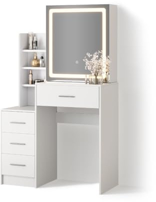 Livinity Schminktisch Monza, Weiß, 80 cm | mit LED-Spiegel