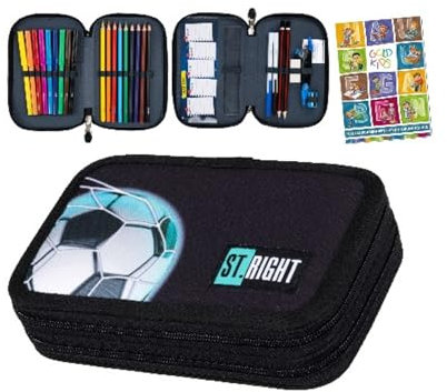 Goldkids - Federmäppchen 2 Fächer - Mäppchen für Mädchen und Jungen - Federmappe 2-Fach Federtasche Gefüllte Schüleretui Hausaufgabenheft- Neon Football Motiv