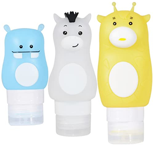 SHERCHPRY 3pcs Silicone Sub Packing Bottles Set Refillable Sauce Squeeze Bottles with Deer Horse Hippo Shapes, Safe and Leak-proof Portable Travel Containers for Trips
