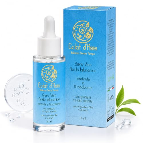 Siero Viso Acido Ialuronico 60 ml Idratante, Rimpolpante e Antiage | Antimacchia Con Beta Glucano ed Estratto di Verbasco, Formula Vegan, Made in Italy, Adatto a Tutti i Tipi di Pelle