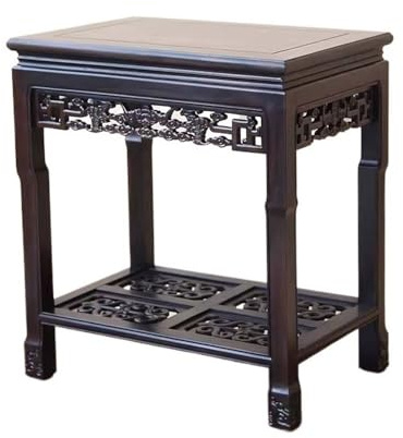 ZHANGshouf Antique Bilayer Bonsai Vase Base - Rectangular Redwood Flower Display Rack for Indoor Plants - Elegant Household Floor Stand