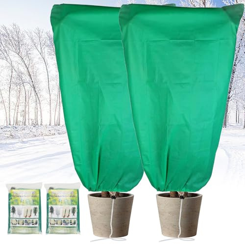 Pflanzenschutz Winter 2 Stück 80x120cm Winterschutz für Pflanzen Winterschutz für Kübelpflanzen mit Reißverschluss,Frostschutz Pflanzen für Palmen Winterschutz Olivenbaum Balkonpflanzen Reißfest Grün
