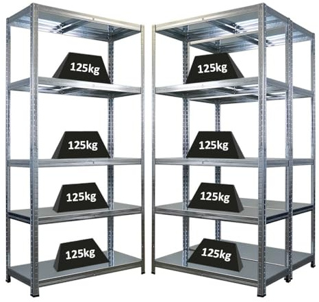 PROREGAL Mega Deal 3X Schwerlastregal Ragnar HxBxT 180x90x40cm 5 Stahlplatten-Ebenen Fachlast 125 kg Verzinkt Garagenregal Metallböden Kellerregal Werkstattregal Lagerregal Steckregal