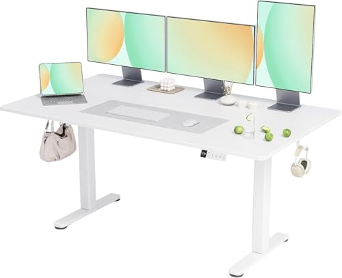 Claiks Höhenverstellbarer Schreibtisch 160x80cm Weiß | 60x60mm Stahlbeine, 70kg Tragkraft, 3-fach Memory mit Display, leiser Motor ≤40dB, 72-118cm verstellbar