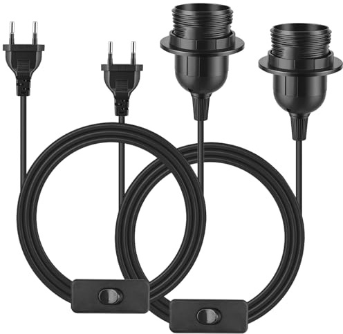 Gaethra Lot de 2 Douilles E27 avec Interrupteur, Douille Ampoule E27 avec 3,5 m Câble Convient Pour Salon, Cuisine, Chambre, Noir