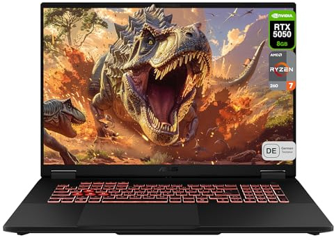 ASUS TUF A18 Gaming Laptop, AMD Ryzen 7 260, 64 GB DDR5 RAM, 4 TB PCIe SSD, 18 FHD (1920x1200) Display, Nvidia GeForce RTX 5050 Graphics, RGB QWERTZ Tastatur, Windows 11 Home, Jaeger Gray