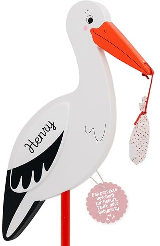 wunderwunsch Holzstorch zur Geburt, Herzlich Willkommen, Junge, Mädchen | Holz Storch, Baby Deko, Haustür Schild draußen, Wohnungstür Name Banner groß, Babyparty Zuhause, Garten Störche, Drinnen