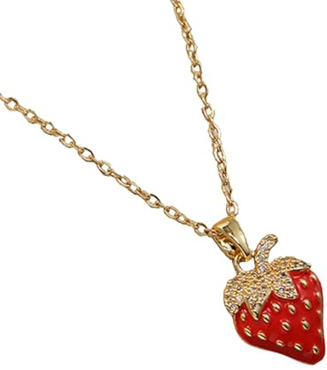 ZBIianxer Collier pendentif en forme de fraise, accessoire tendance pour femmes, chaîne de fruits, bijoux parfait pour les occasions décontractées et spéciales, collier en Zircon fraise