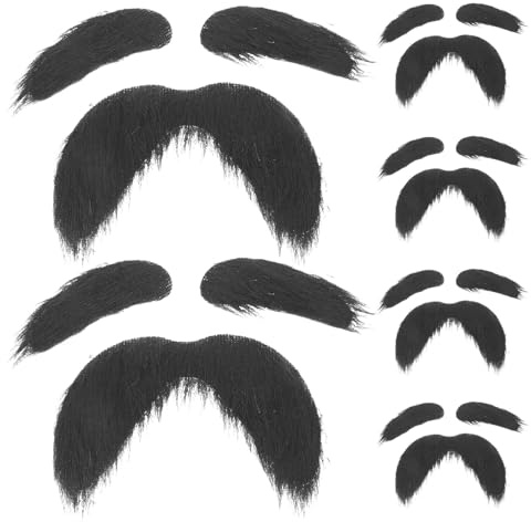 MALUGOGO 6 Sets Fake Beard and Eyebrows Set with Realistic Appearance, Comfortable Wear, and Self-adhesive Plush Fiber Material for Halloween Cosplay, Roleplaying Props, and Party